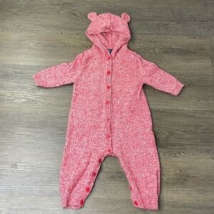 Gap Baby Red Heathered Hooded Bear Ears Winter Knit Romper Size 6-9 Months